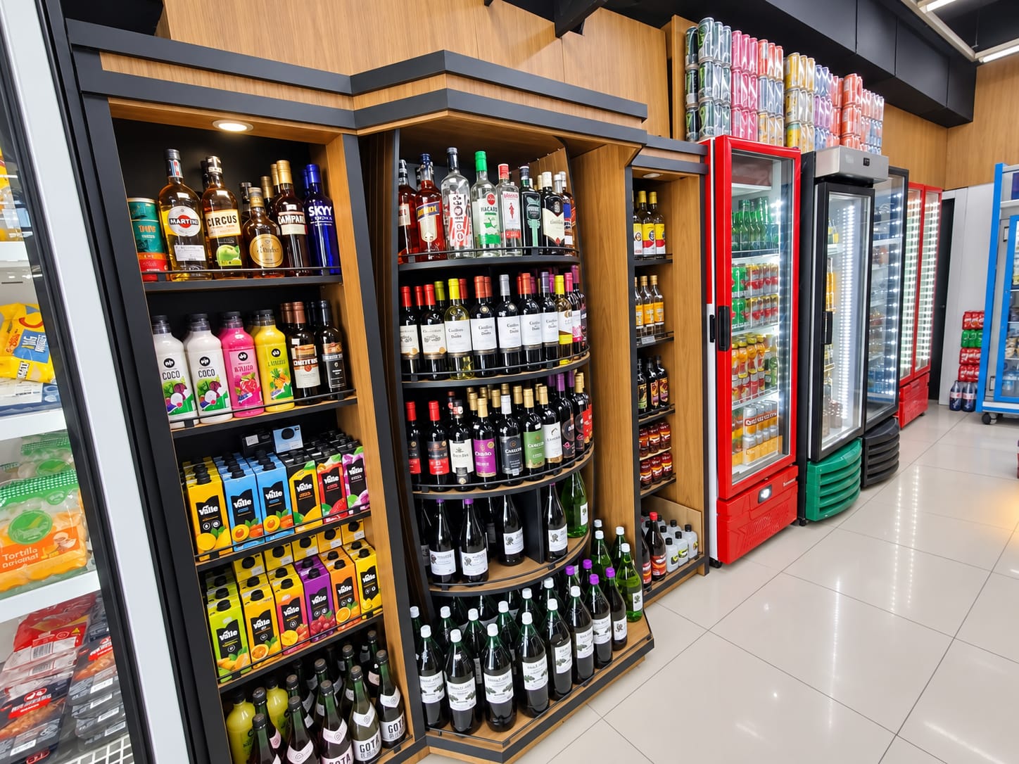 Prateleiras de vinhos e bebidas alcoólicas na Makropão